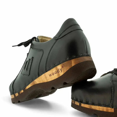 luca, sneakers clogs herren mit biegsamer nachhaltiger holzsohle, der bestseller, farbe: schwarz, holzclogs woody, woody schuhe, woody shoes, handgemachte holzschuhe aus österreich, kärnten