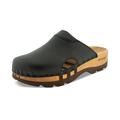 Clogs Damen und Herren Lissabon Unisex Clogs Schwarzunisex lissabon, arbeits-clogs unisex und biegsamer nachhaltiger holzsohle, farbe: schwarz, holzclogs woody, woody schuhe, woody shoes, handgemachte holzschuhe aus österreich, kärnten