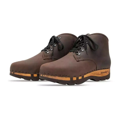 adam - clogs herren ankle boot stiefel gefüttert. winterstiefelette herren clogs, gefütterte holzclogs. woody holzschuhe gefüttert. winter schuhe holzclog, holzschuhe, woody schuhe, holz schuhe, holzclogs fell kaufen, farbe: caffe (dunkelbraun)