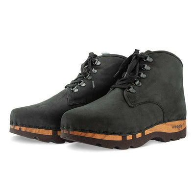 adam - clogs herren ankle boot stiefel gefüttert. winterstiefelette herren clogs, gefütterte holzclogs. woody holzschuhe gefüttert. winter schuhe holzclog, holzschuhe, woody schuhe, holz schuhe, holzclogs fell kaufen, farbe: nero (schwarz)