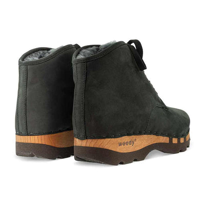 adam - clogs herren ankle boot stiefel gefüttert. winterstiefelette herren clogs, gefütterte holzclogs. woody holzschuhe gefüttert. winter schuhe holzclog, holzschuhe, woody schuhe, holz schuhe, holzclogs fell kaufen, farbe: nero (schwarz)