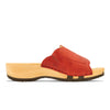 anna-farbe: rosso alias rot, damen clog pantolette mit biegsamer nachhaltiger weidenholzsohle, holzclogs woody, woody schuhe, woody shoes, handgemachte holzschuhe aus österreich, kärnten