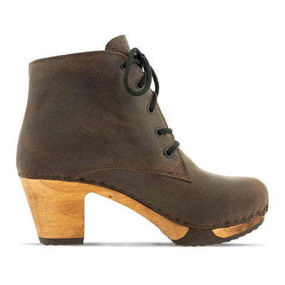 anne, clog ankle boot damen mit biegsamer nachhaltiger holzsohle, farbe: caffe-braun holzclogs woody, woody schuhe, woody shoes, handgemachte holzschuhe aus österreich, kärnten