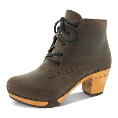 anne, clog ankle boot damen mit biegsamer nachhaltiger holzsohle, farbe: caffe-braun holzclogs woody, woody schuhe, woody shoes, handgemachte holzschuhe aus österreich, kärnten