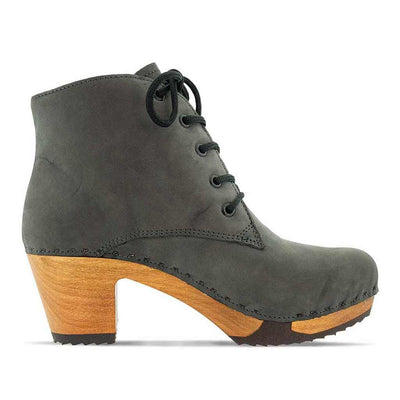 anne, clog ankle boot damen mit biegsamer nachhaltiger holzsohle, farbe: grigio (grau) holzclogs woody, woody schuhe, woody shoes, handgemachte holzschuhe aus österreich, kärnten