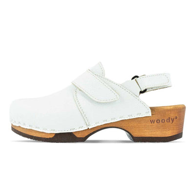 cornelia, farbe: weiss_clogs damen, arbeitsschuh mit biegsamer nachhaltiger weidenholzsohle, holzclogs woody, woody schuhe, woody shoes, handgemachte holzschuhe aus österreich, kärnten