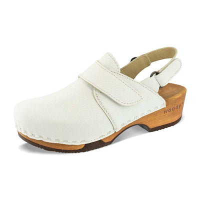 cornelia, farbe: weiss_clogs damen, arbeitsschuh mit biegsamer nachhaltiger weidenholzsohle, holzclogs woody, woody schuhe, woody shoes, handgemachte holzschuhe aus österreich, kärnten