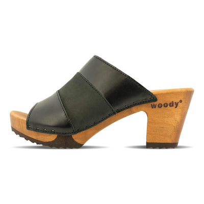 ella clog pantolette mit absatz von woody holzschuhe, farbe: schwarz-nero