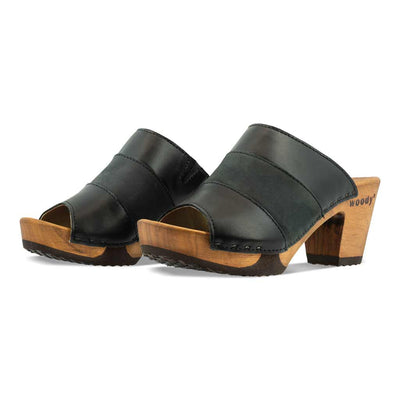 ella clog pantolette mit absatz von woody holzschuhe, farbe: schwarz-nero