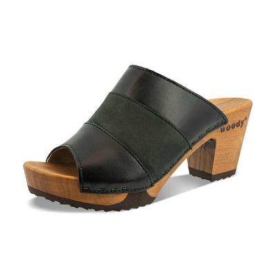 ella clog pantolette mit absatz von woody holzschuhe, farbe: schwarz-nero