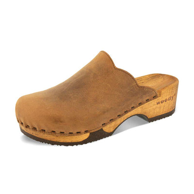 emma, farbe: tabacco alias braun_clogs damen mit biegsamer nachhaltiger weidenholzsohle, holzclogs woody, woody schuhe, woody shoes, handgemachte holzschuhe aus österreich, kärnten