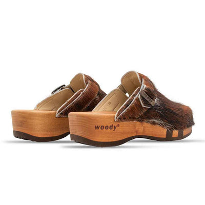 erika fell damen clog von woody, farbe: fell natur (tricolore rinderfell)