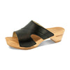 fiona-farbe: schwarz, pantoletten clogs damen mit biegsamer nachhaltiger Holzsohle,holzclogs woody, woody schuhe, woody shoes, handgemachte holzschuhe aus österreich, kärnten