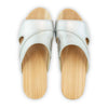 fiona-farbe: silber, pantoletten clogs damen mit biegsamer nachhaltiger Holzsohle,holzclogs woody, woody schuhe, woody shoes, handgemachte holzschuhe aus österreich, kärnten