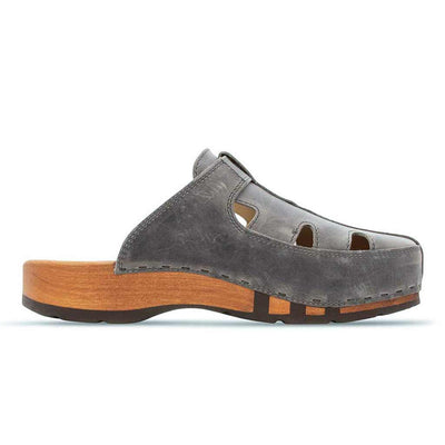 freddy, clogs herren mit biegsamer nachhaltiger Holzsohle, farbe: bleir (grau), holzclogs woody, woody schuhe, woody shoes, handgemachte holzschuhe aus österreich, kärnten