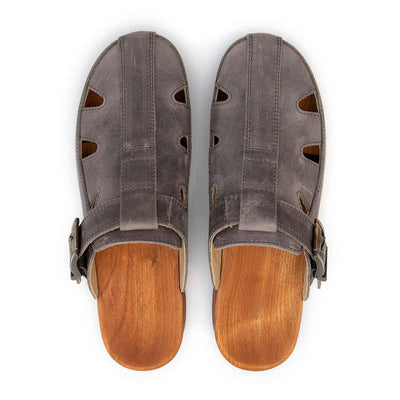 freddy, clogs herren mit biegsamer nachhaltiger Holzsohle, farbe: bleir (grau), holzclogs woody, woody schuhe, woody shoes, handgemachte holzschuhe aus österreich, kärnten