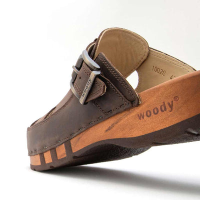 freddy, clogs herren mit biegsamer nachhaltiger Holzsohle, farbe: caffe (braun), holzclogs woody, woody schuhe, woody shoes, handgemachte holzschuhe aus österreich, kärnten