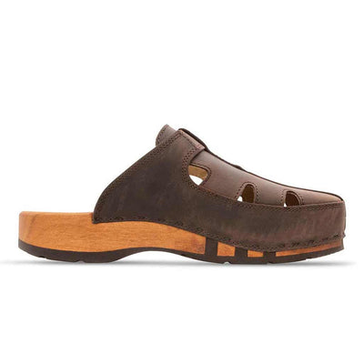 freddy, clogs herren mit biegsamer nachhaltiger Holzsohle, farbe: caffe (braun), holzclogs woody, woody schuhe, woody shoes, handgemachte holzschuhe aus österreich, kärnten