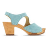 hannah, sandletten clogs damen mit biegsamer nachhaltiger holzsohle, holzclogs woody, woody schuhe, woody shoes, handgemachte holzschuhe aus österreich, kärnten, farbe: baby blue (hellblau)