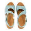 hannah, sandletten clogs damen mit biegsamer nachhaltiger holzsohle, holzclogs woody, woody schuhe, woody shoes, handgemachte holzschuhe aus österreich, kärnten, farbe: baby blue (hellblau)