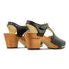 hannah, sandletten clogs damen mit biegsamer nachhaltiger holzsohle, farbe: schwarz, holzclogs woody, woody schuhe, woody shoes, handgemachte holzschuhe aus österreich, kärnten