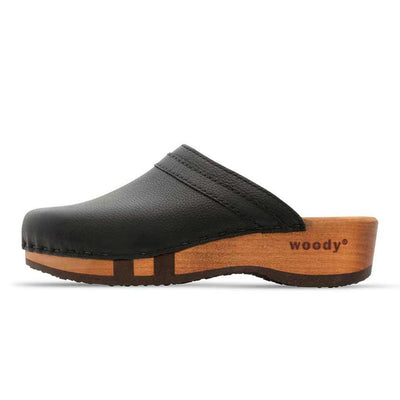 hanni, clogs damen mit biegsamer nachhaltiger holzsohle, farbe: cervo nero (schwarz), holzclogs woody, woody schuhe, woody shoes, handgemachte holzschuhe aus österreich, kärnten