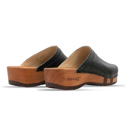 hanni, clogs damen mit biegsamer nachhaltiger holzsohle, farbe: cervo nero (schwarz), holzclogs woody, woody schuhe, woody shoes, handgemachte holzschuhe aus österreich, kärnten