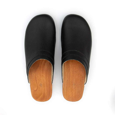 hanni, clogs damen mit biegsamer nachhaltiger holzsohle, farbe: cervo nero (schwarz), holzclogs woody, woody schuhe, woody shoes, handgemachte holzschuhe aus österreich, kärnten