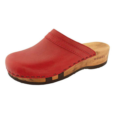 hanni, clogs damen mit biegsamer nachhaltiger holzsohle, farbe: rosso (rot), holzclogs woody, woody schuhe, woody shoes, handgemachte holzschuhe aus österreich, kärnten