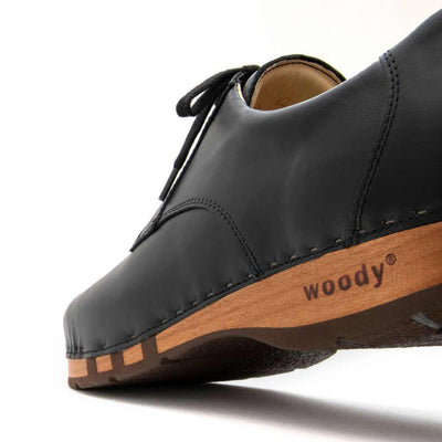 Jan - clogs halbschuh, herren, leder gefüttert, winter, sommer oder ganzjahres, herren clogs, holzclogs. woody holzschuhe, farbe: schwarz