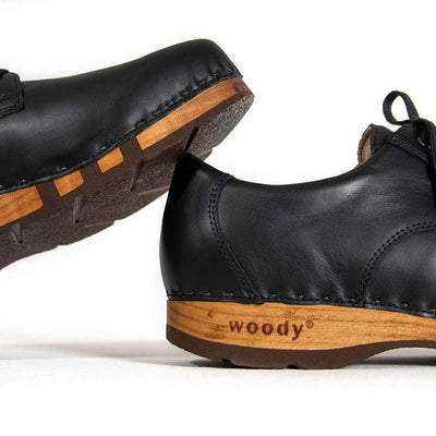 Jan - clogs halbschuh, herren, leder gefüttert, winter, sommer oder ganzjahres, herren clogs, holzclogs. woody holzschuhe, farbe: schwarz