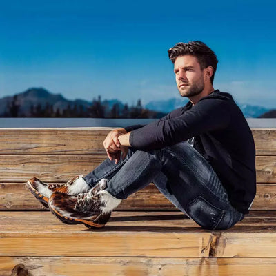 pascal fell, clog fellstiefel Herren mit biegsamer nachhaltiger holzsohle, farbe: fell natur, holzclogs woody, woody schuhe, woody shoes, handgemachte holzschuhe aus österreich, kärnten