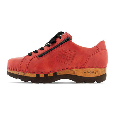 jack, clog sneakers für herren mit biegsamer nachhaltiger holzsohle, farbe: rosso (glattleder rot), holzclogs woody, woody schuhe, woody shoes, handgemachte holzschuhe aus österreich, kärnten