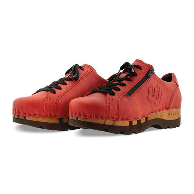 jack, clog sneakers für herren mit biegsamer nachhaltiger holzsohle, farbe: rosso (glattleder rot), holzclogs woody, woody schuhe, woody shoes, handgemachte holzschuhe aus österreich, kärnten