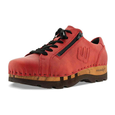 jack, clog sneakers für herren mit biegsamer nachhaltiger holzsohle, farbe: rosso (glattleder rot), holzclogs woody, woody schuhe, woody shoes, handgemachte holzschuhe aus österreich, kärnten