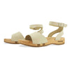 jana, sandalen clogs damen mit biegsamer nachhaltiger holzsohle, farbe: creme, holzclogs woody, woody schuhe, woody shoes, handgemachte holzschuhe aus österreich, kärnten