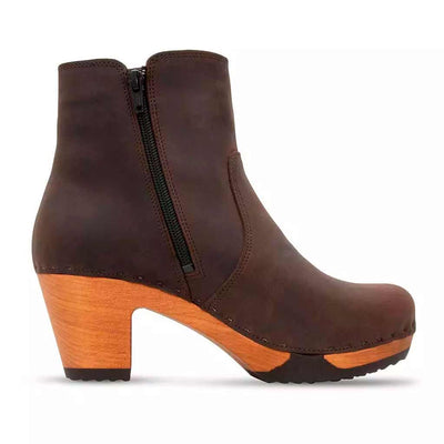 lara-farbe: caffe-braun_clog boots damen mit biegsamer nachhaltiger Weidenholzsohle-holzclogs woody, woody schuhe, woody shoes, handgemachte holzschuhe aus österreich, kärnten