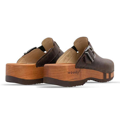 leon, clogs herren mit biegsamer nachhaltiger holzsohle, farbe: caffe-braun, holzclogs woody, woody schuhe, woody shoes, handgemachte holzschuhe aus österreich, kärnten