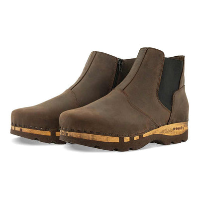 Louis Herrenclogs, Herrenclog von woody Schuhe. Clogs mit biegsamer Holzsohle und Holzfußbett. Herrenclogs, Holzclogs kaufen. Clogs online bestellen, Farbe: caffe (braun)