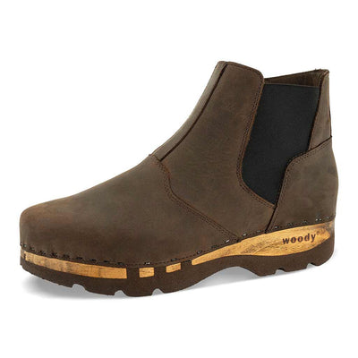 Louis Herrenclogs, Herrenclog von woody Schuhe. Clogs mit biegsamer Holzsohle und Holzfußbett. Herrenclogs, Holzclogs kaufen. Clogs online bestellen, Farbe: caffe (braun)