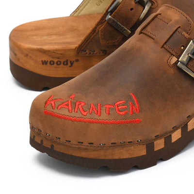 lukas kärnten, clogs herren mit stick und biegsamer nachhaltiger holzsohle, der bestseller, farbe: tabacco-braun, holzclogs woody, woody schuhe, woody shoes, handgemachte holzschuhe aus österreich, kärnten