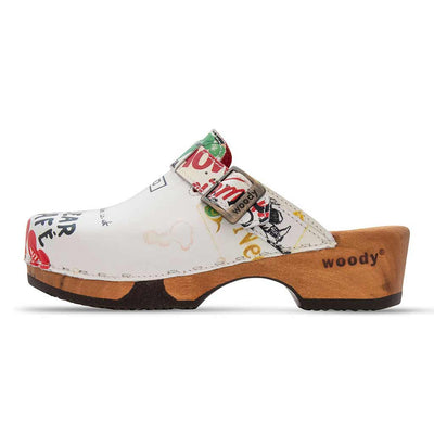 manu, clogs damen mit biegsamer nachhaltiger holzsohle, der bestseller, holzclogs woody, woody schuhe, woody shoes, handgemachte holzschuhe aus österreich, kärnten, farbe: showtime (multicolor)