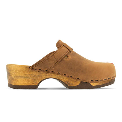 manu kärnten, clogs damen mit stick und biegsamer nachhaltiger holzsohle, der bestseller, farbe: tabacco-braun, holzclogs woody, woody schuhe, woody shoes, handgemachte holzschuhe aus österreich, kärnten