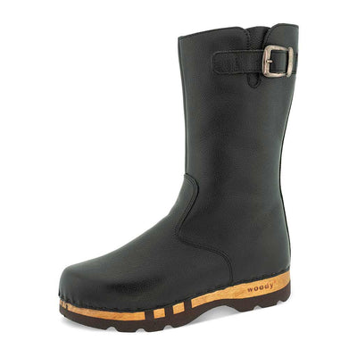 mario-herren clog stiefel woody-farbe: nero (schwarz), winterschuhe, wollfutter