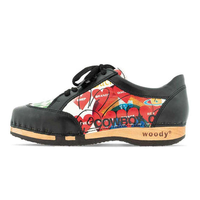 clogs damen sneaker mary woody holzschuhe. damen clogs, flexible, biegsame holzsohle. holzclogs, sneaker clogs damen, damen clogs mit fussbett. woody leder clogs damen. holzclogs, holzschuhe bestellen, farbe: showtime (by Vivienne Westwood)