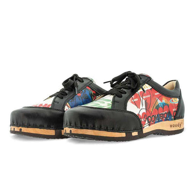 clogs damen sneaker mary woody holzschuhe. damen clogs, flexible, biegsame holzsohle. holzclogs, sneaker clogs damen, damen clogs mit fussbett. woody leder clogs damen. holzclogs, holzschuhe bestellen, farbe: showtime (by Vivienne Westwood)