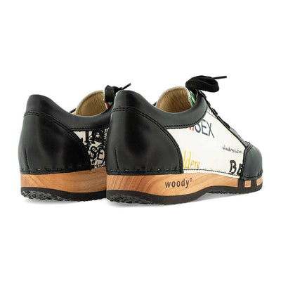 clogs damen sneaker mary woody holzschuhe. damen clogs, flexible, biegsame holzsohle. holzclogs, sneaker clogs damen, damen clogs mit fussbett. woody leder clogs damen. holzclogs, holzschuhe bestellen, farbe: showtime (by Vivienne Westwood)