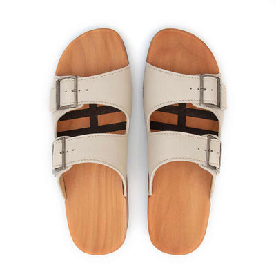 max, pantoletten clogs herren mit biegsamer nachhaltiger holzsohle, der bestseller, farbe: creme, holzclogs woody, woody schuhe, woody shoes, handgemachte holzschuhe aus österreich, kärnten