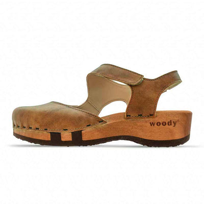 nicole, sandalen clogs damen mit biegsamer nachhaltiger holzsohle, der bestseller, farbe: tabacco-braun, holzclogs woody, woody schuhe, woody shoes, handgemachte holzschuhe aus österreich, kärnten