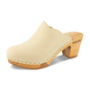 nina, clogs damen mit absatz und biegsamer nachhaltiger holzsohle, der bestseller, holzclogs woody, woody schuhe, woody shoes, handgemachte holzschuhe aus österreich, kärnten, farbe: creme